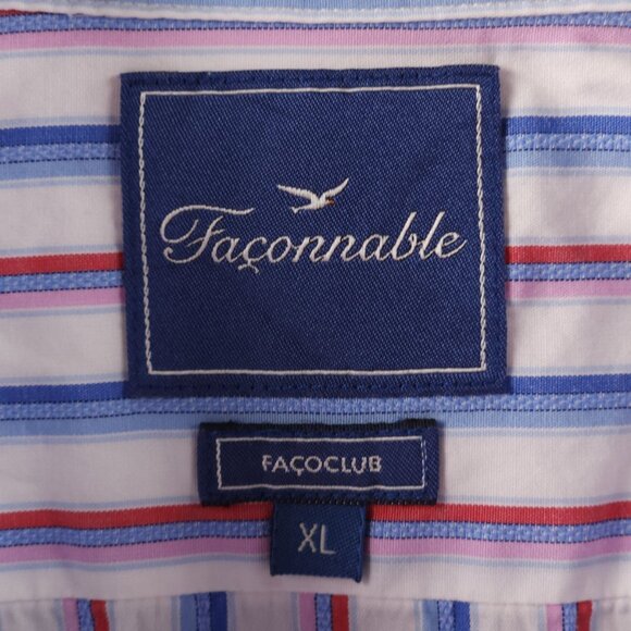 Faconnable Blue Red Pink XL Cotton Club Striped Point French Button Up Pocket - Picture 11 of 16